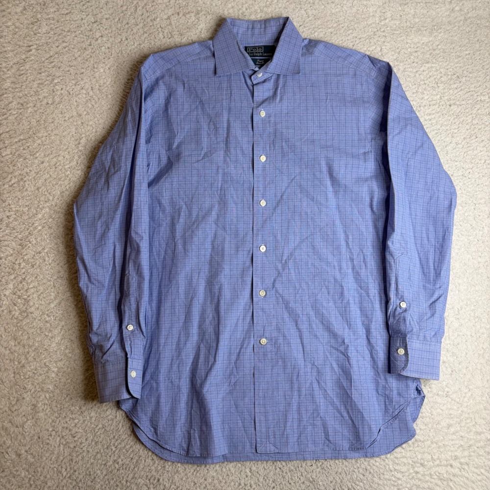 Polo Ralph Lauren Regent Classic Fit Blue Glen Plaid Cotton Shirt 15.5 32/33
